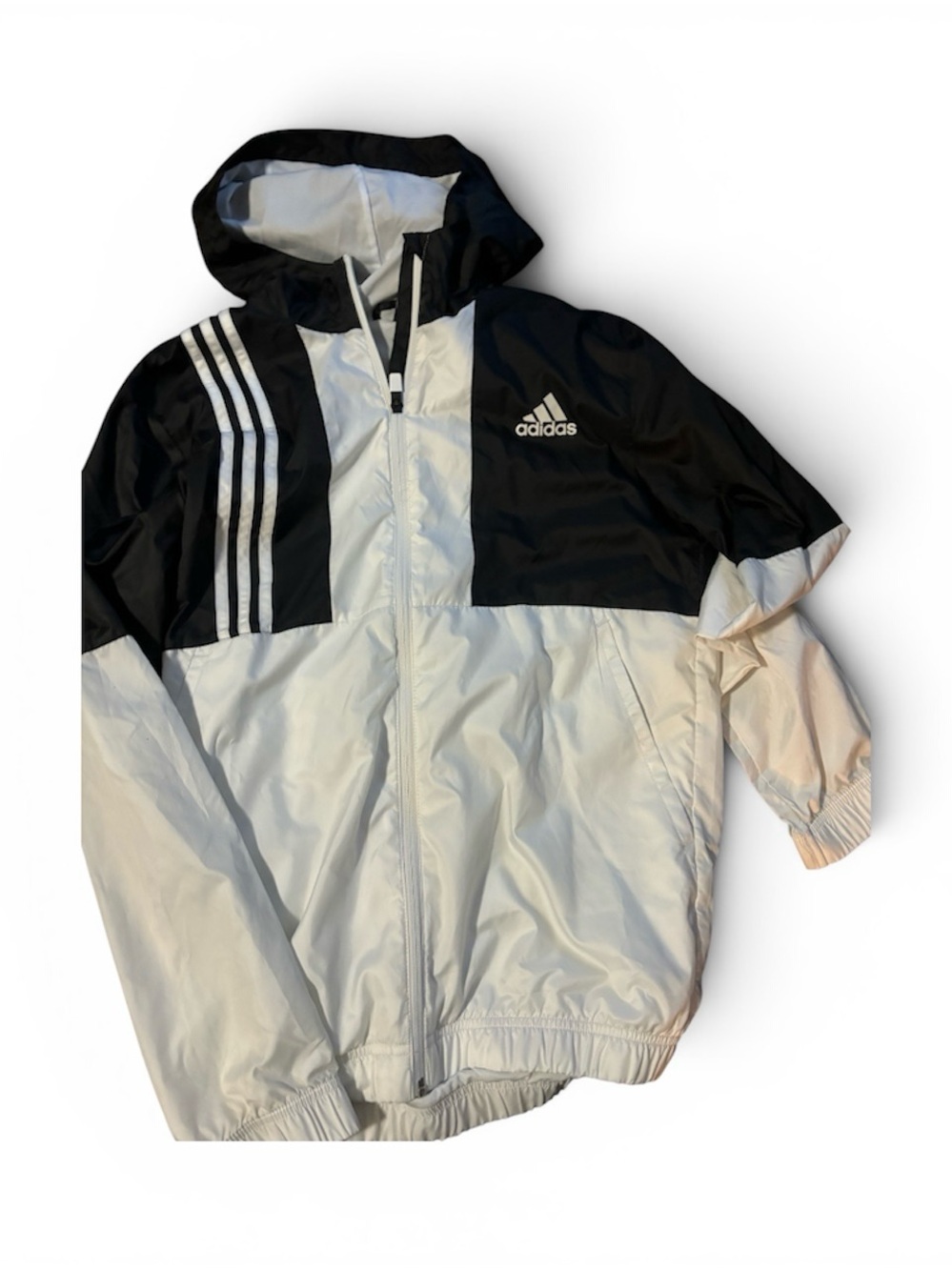 adidas Black and White Colorblock Hooded Windbreaker